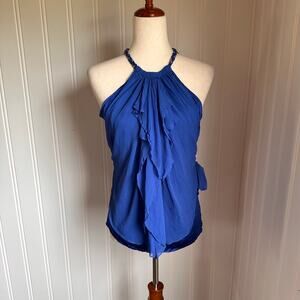 Vintage Y2K Blue Silk Cache Halter Top M